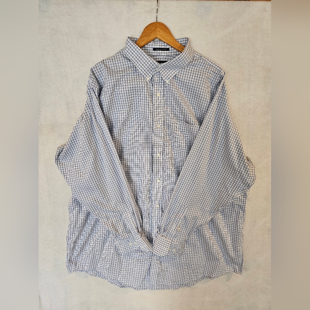 Lands' End Men's Blue White Check Long Sleeve Shirt Size 19-36 Tall